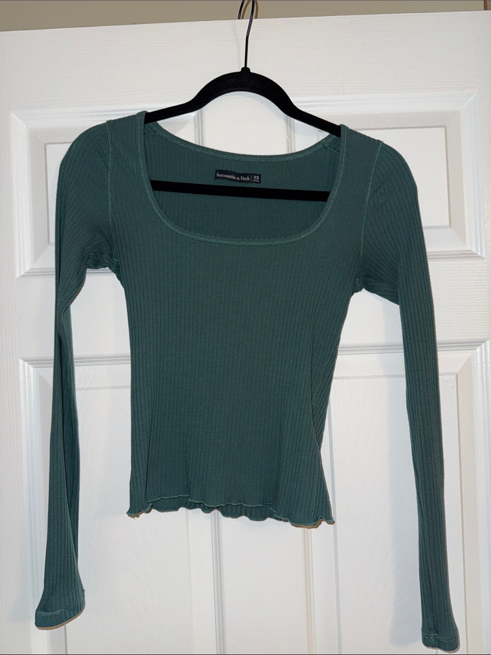 Abercrombie & Fitch Ribbed Square-Neck Long Sleeve Top - Teal